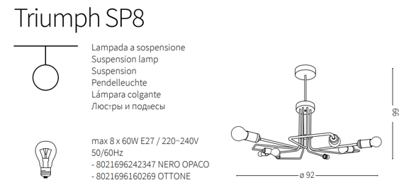 Ideal Lux Triumph SP8 Lampa w stylu loft czarna